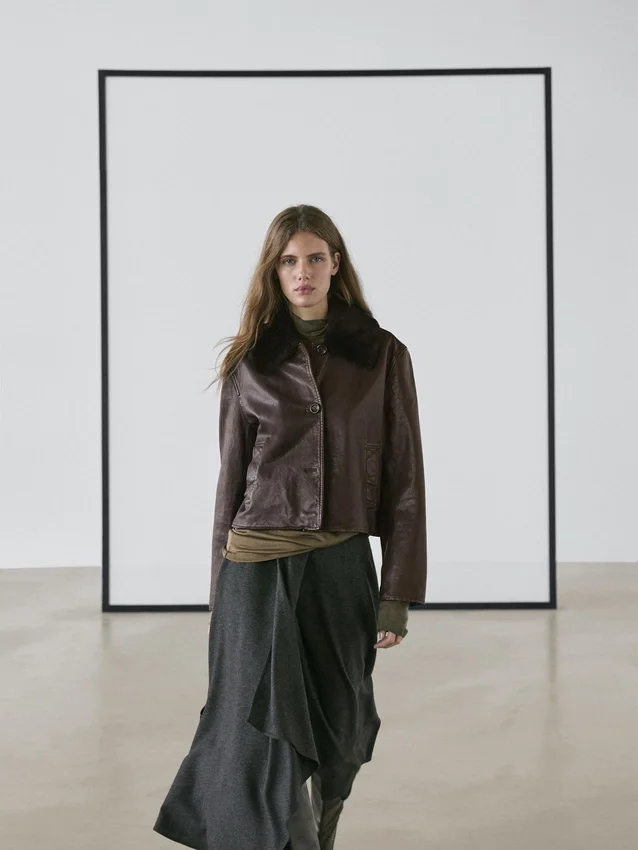 Nappalederjacke mit Lammfellkragen Nappalederjacke mit Lammfellkragen