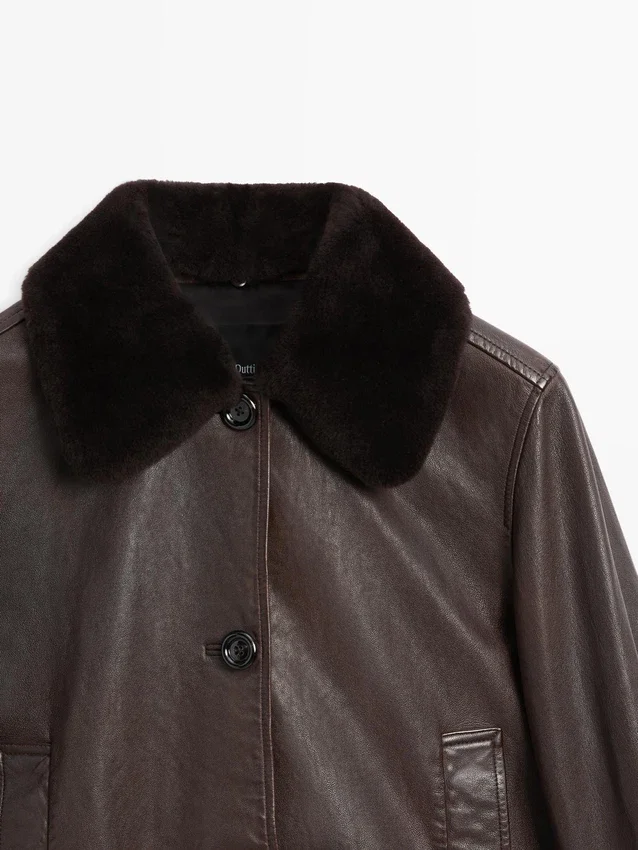 Nappalederjacke mit Lammfellkragen Nappalederjacke mit Lammfellkragen