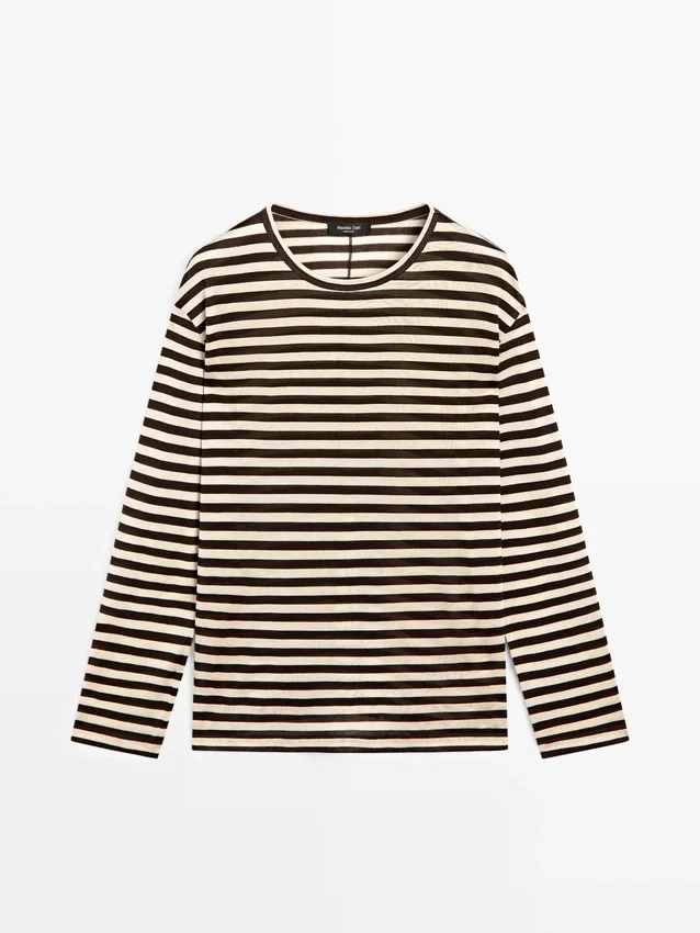 Oversize-T-Shirt mit langen Ärmeln und Streifenmuster Oversize-T-Shirt mit langen Ärmeln und Streifenmuster