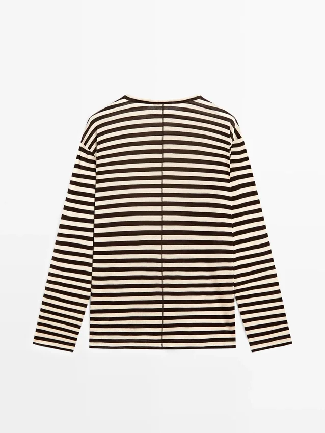 Oversize-T-Shirt mit langen Ärmeln und Streifenmuster Oversize-T-Shirt mit langen Ärmeln und Streifenmuster