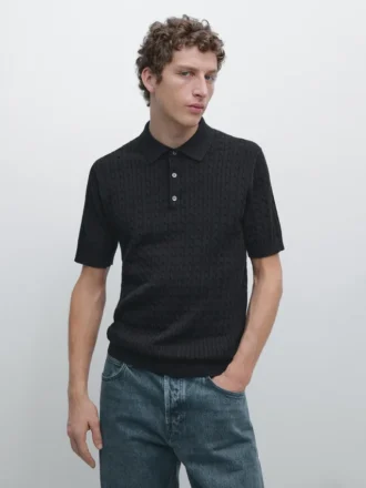 Poloshirt aus 100 % Baumwolle mit Zopfmuster