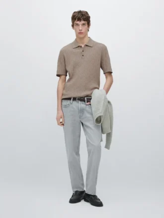 Poloshirt aus Baumwollmischung mit Zopfmuster