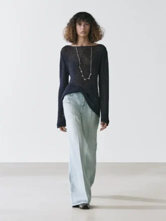 Pullover aus Baumwollmischgewebe mit U-Boot-Ausschnitt