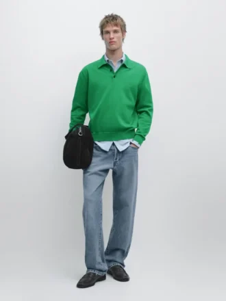 Pullover aus Baumwollstrick mit Poloshirt-Kragen