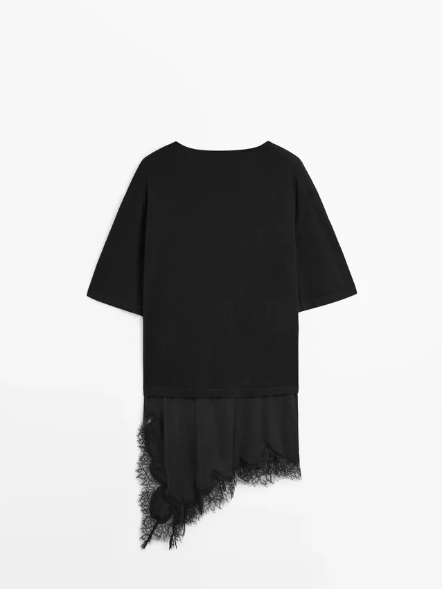 Pullover mit kontrastierenden Spitzendetails Pullover mit kontrastierenden Spitzendetails