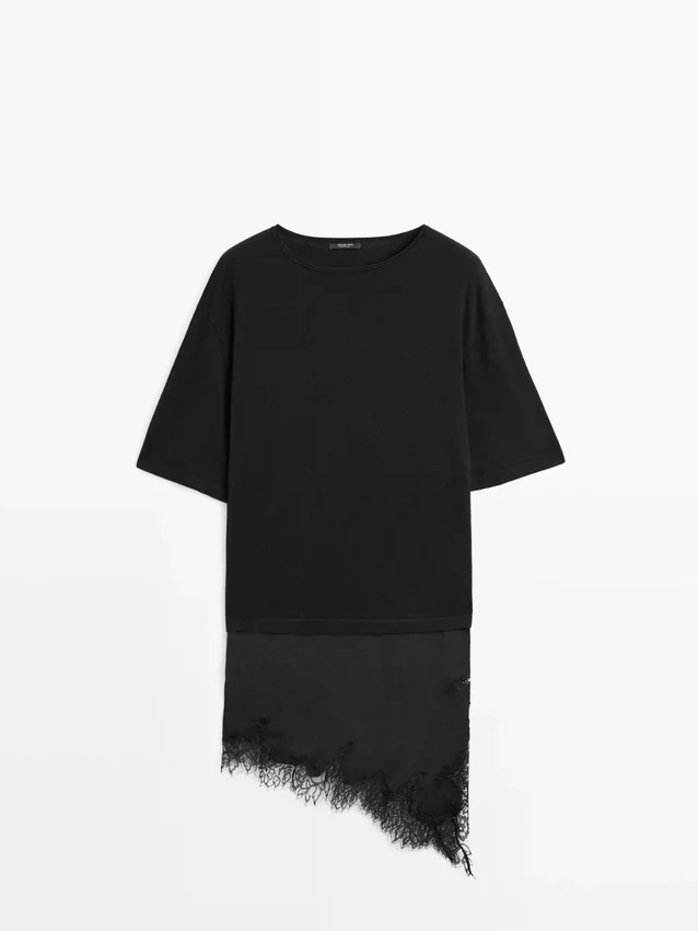 Pullover mit kontrastierenden Spitzendetails Pullover mit kontrastierenden Spitzendetails