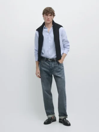 Regular Fit gestreiftes Leinenhemd