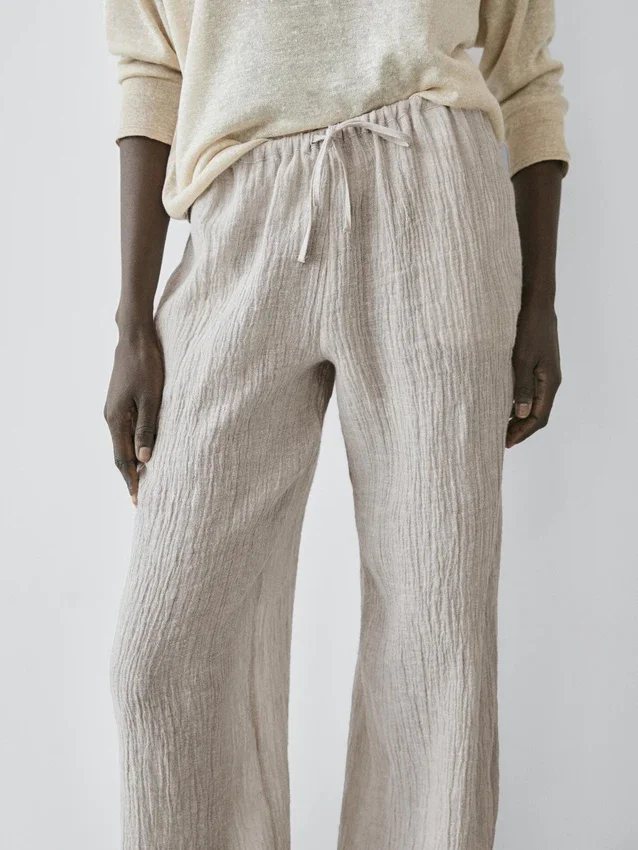 Sarouel-Hose aus 100 % Leinen mit Waffelstruktur Sarouel-Hose aus 100 % Leinen mit Waffelstruktur