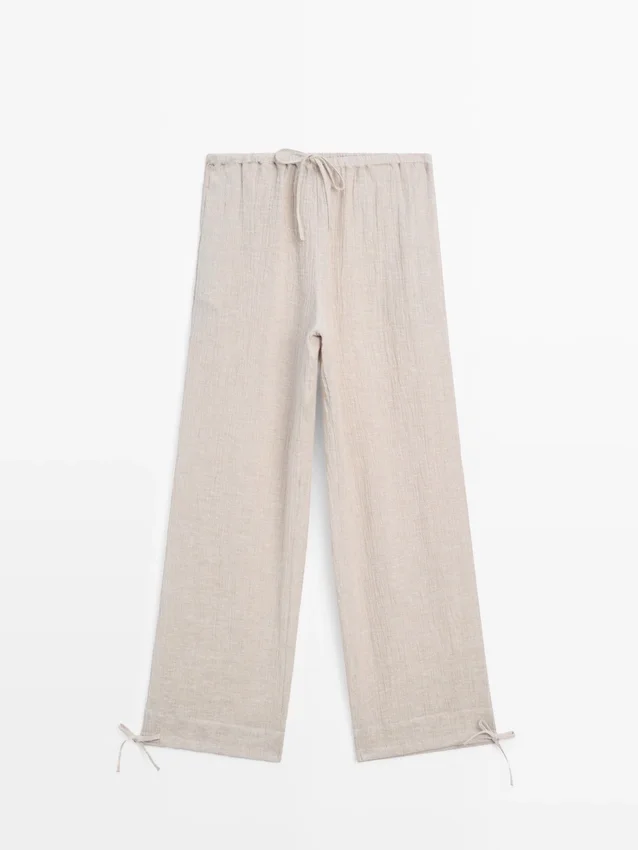 Sarouel-Hose aus 100 % Leinen mit Waffelstruktur Sarouel-Hose aus 100 % Leinen mit Waffelstruktur