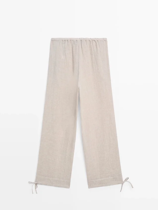 Sarouel-Hose aus 100 % Leinen mit Waffelstruktur Sarouel-Hose aus 100 % Leinen mit Waffelstruktur