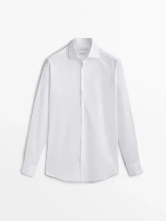 Slim-Fit-Baumwollhemd mit doppelten Manschetten