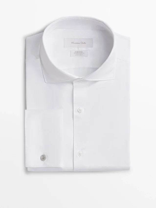 Slim-Fit-Baumwollhemd mit doppelten Manschetten Slim-Fit-Baumwollhemd mit doppelten Manschetten