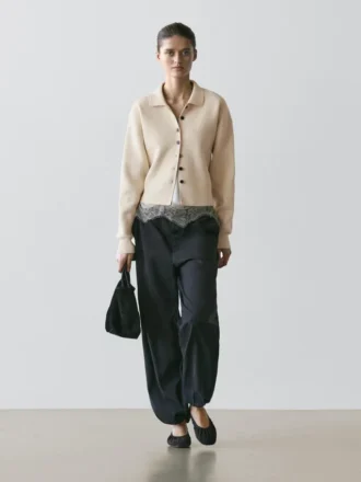 Strickcardigan mit Polokragen aus Baumwollstrick