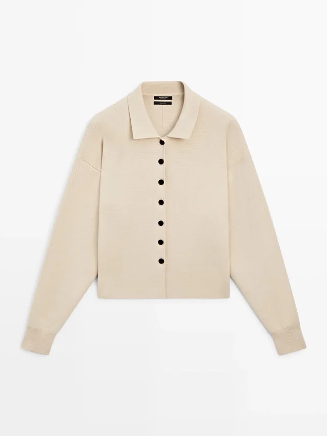 Strickcardigan mit Polokragen aus Baumwollstrick Strickcardigan mit Polokragen aus Baumwollstrick