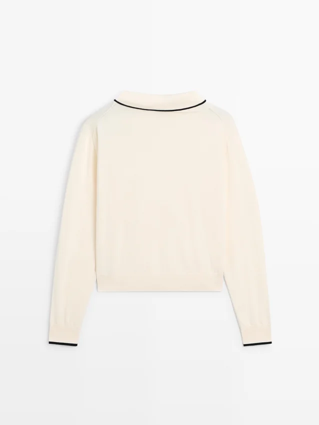 Strickpullover aus Baumwolle mit Schals-Detail Strickpullover aus Baumwolle mit Schals-Detail