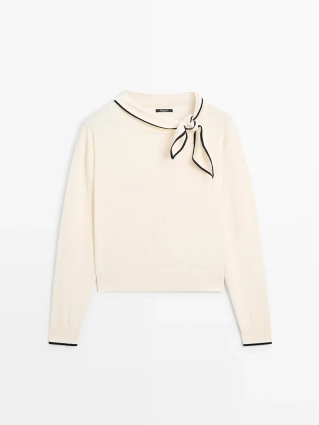 Strickpullover aus Baumwolle mit Schals-Detail Strickpullover aus Baumwolle mit Schals-Detail