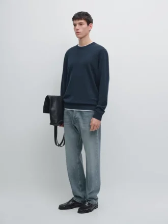 Strickpullover aus Baumwolle und Wolle mit Rundhalsausschnitt