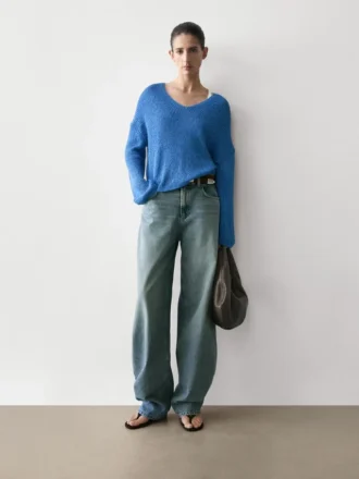 Strickpullover aus Baumwollmischung mit V-Ausschnitt