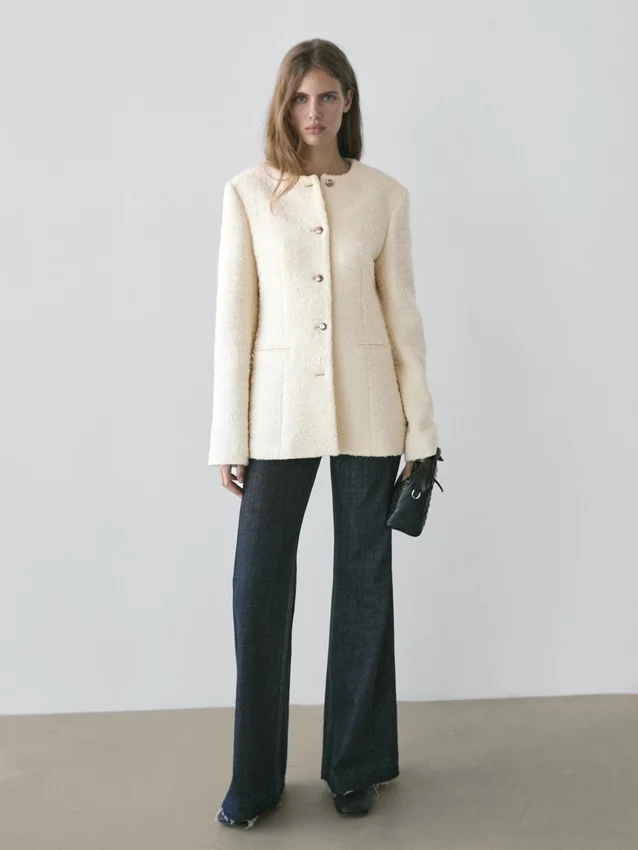 Strukturierte Jacke aus Wollmischung mit Strassknöpfen Strukturierte Jacke aus Wollmischung mit Strassknöpfen