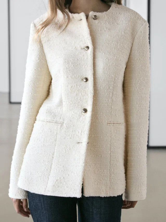 Strukturierte Jacke aus Wollmischung mit Strassknöpfen Strukturierte Jacke aus Wollmischung mit Strassknöpfen