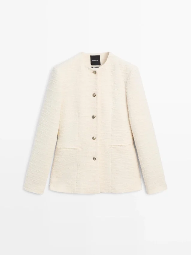 Strukturierte Jacke aus Wollmischung mit Strassknöpfen Strukturierte Jacke aus Wollmischung mit Strassknöpfen