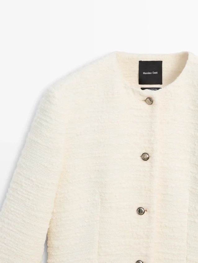 Strukturierte Jacke aus Wollmischung mit Strassknöpfen Strukturierte Jacke aus Wollmischung mit Strassknöpfen