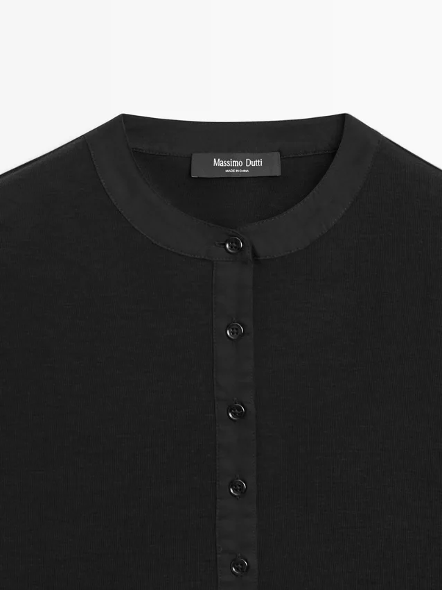 T-Shirt aus Wollmischung mit Henley-Ausschnitt T-Shirt aus Wollmischung mit Henley-Ausschnitt