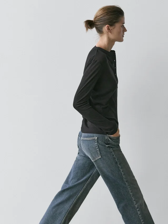 T-Shirt aus Wollmischung mit Henley-Ausschnitt T-Shirt aus Wollmischung mit Henley-Ausschnitt