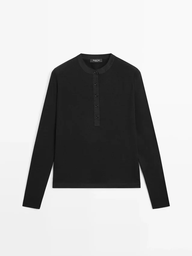 T-Shirt aus Wollmischung mit Henley-Ausschnitt T-Shirt aus Wollmischung mit Henley-Ausschnitt