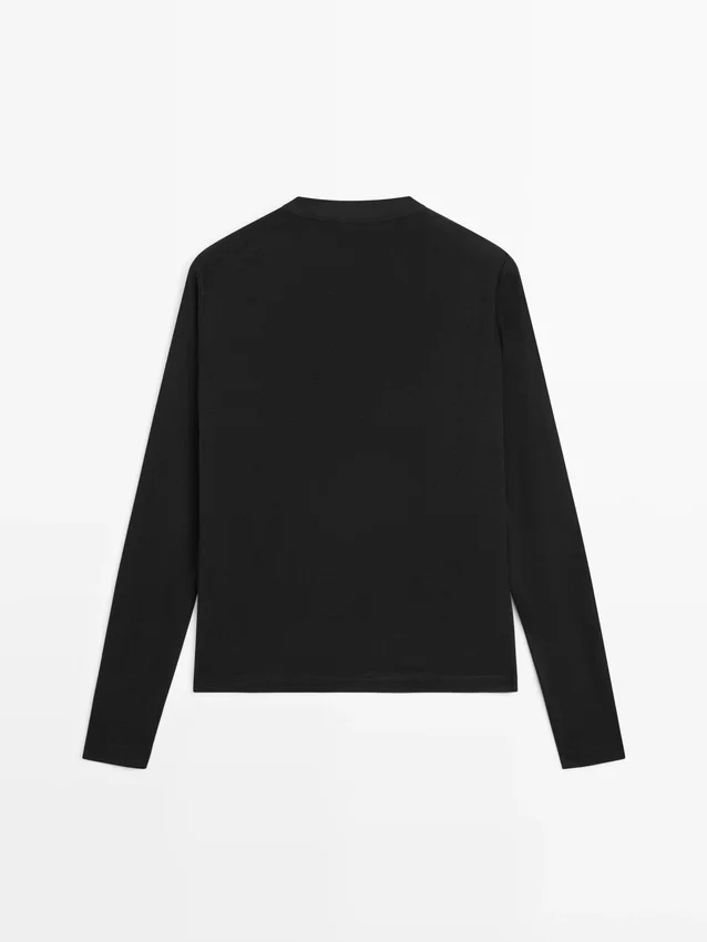 T-Shirt aus Wollmischung mit Henley-Ausschnitt T-Shirt aus Wollmischung mit Henley-Ausschnitt