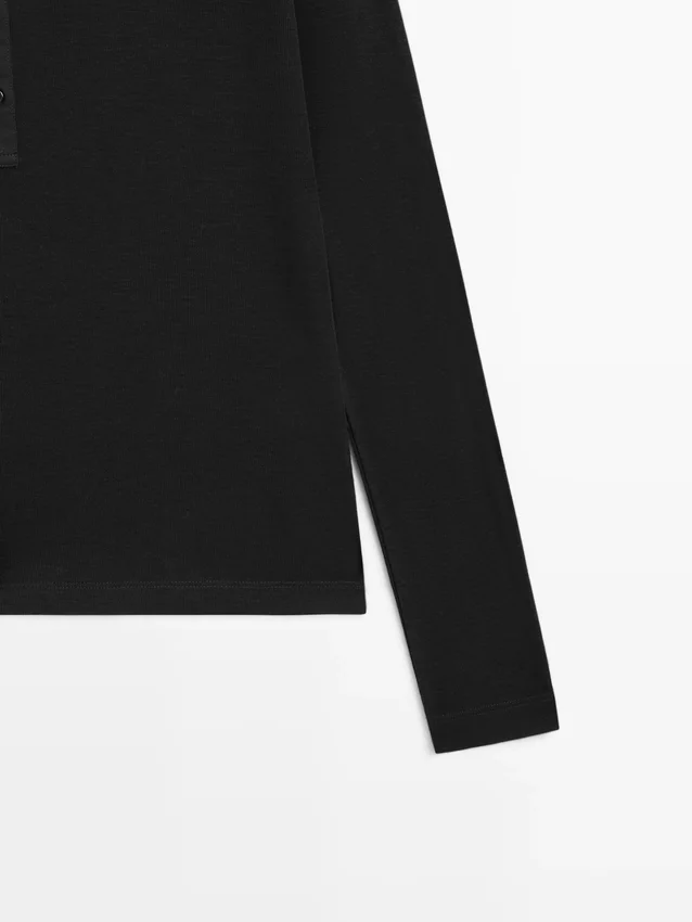 T-Shirt aus Wollmischung mit Henley-Ausschnitt T-Shirt aus Wollmischung mit Henley-Ausschnitt