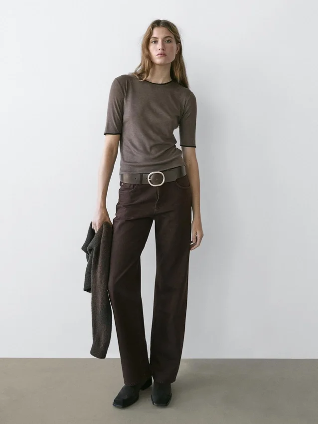 T-Shirt aus Wollmischung mit Kontrastdetail T-Shirt aus Wollmischung mit Kontrastdetail