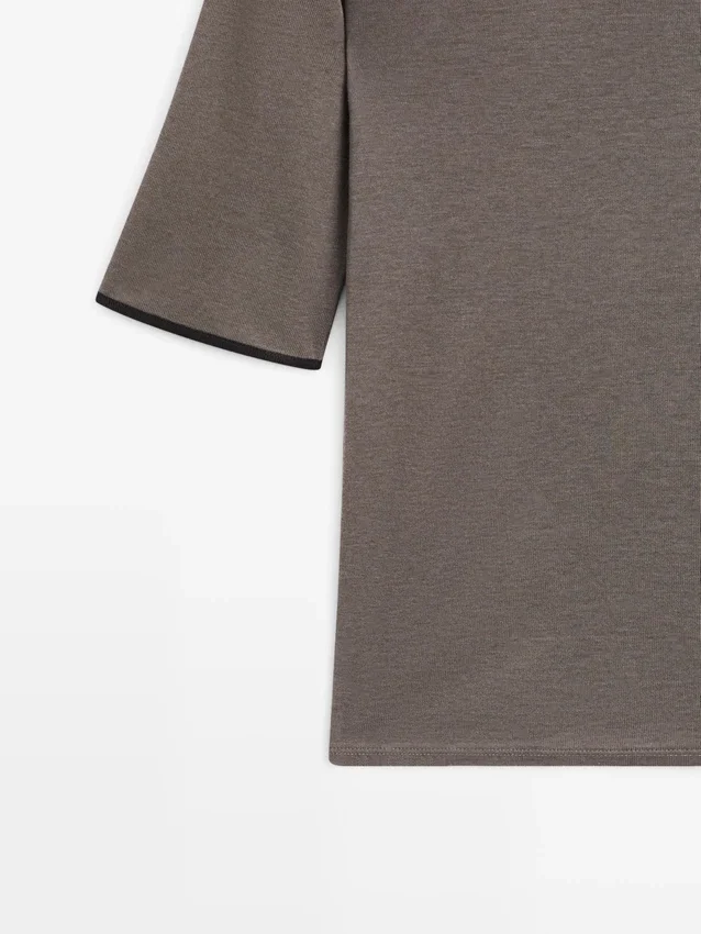 T-Shirt aus Wollmischung mit Kontrastdetail T-Shirt aus Wollmischung mit Kontrastdetail