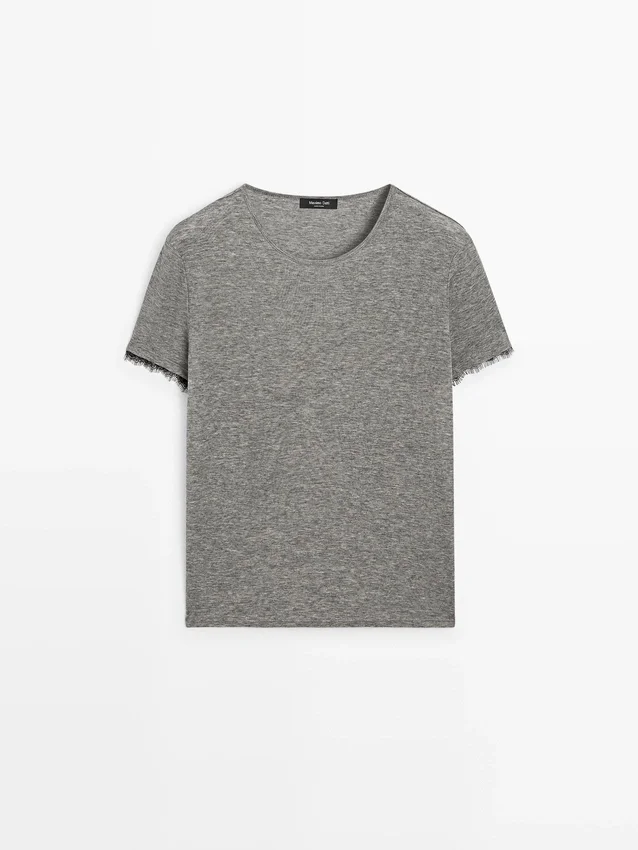 T-Shirt aus Wollmischung mit Spitzendetail T-Shirt aus Wollmischung mit Spitzendetail