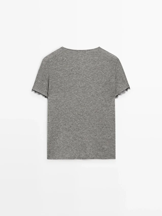 T-Shirt aus Wollmischung mit Spitzendetail T-Shirt aus Wollmischung mit Spitzendetail