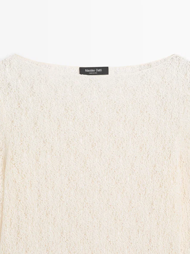 T-Shirt mit U-Boot-Ausschnitt und Spitzendetail T-Shirt mit U-Boot-Ausschnitt und Spitzendetail