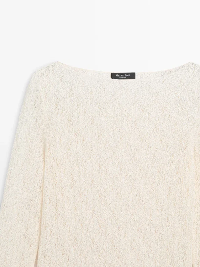 T-Shirt mit U-Boot-Ausschnitt und Spitzendetail T-Shirt mit U-Boot-Ausschnitt und Spitzendetail