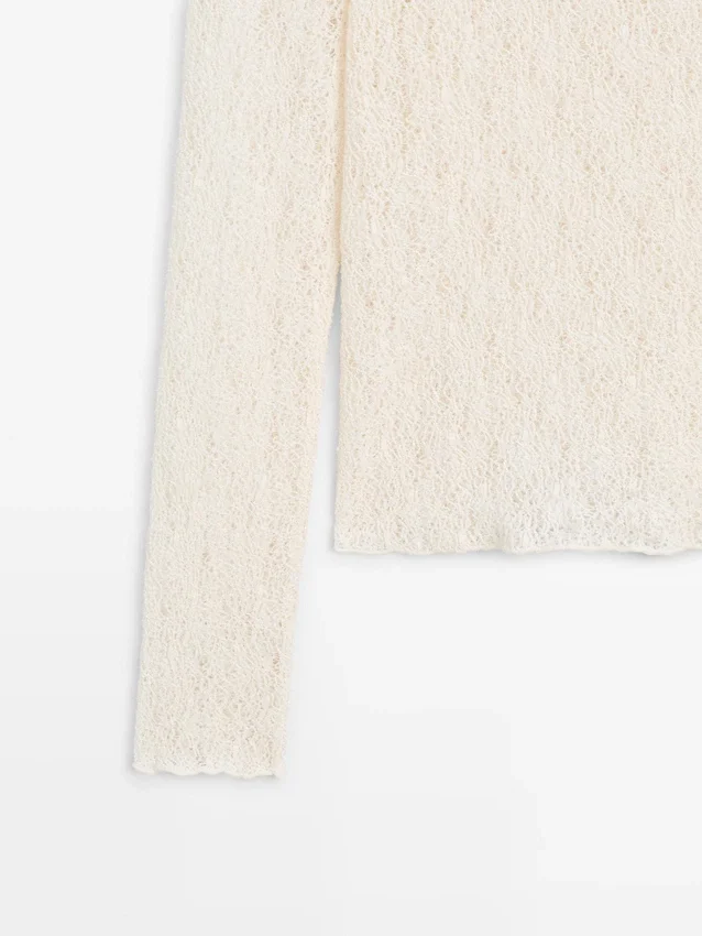 T-Shirt mit U-Boot-Ausschnitt und Spitzendetail T-Shirt mit U-Boot-Ausschnitt und Spitzendetail