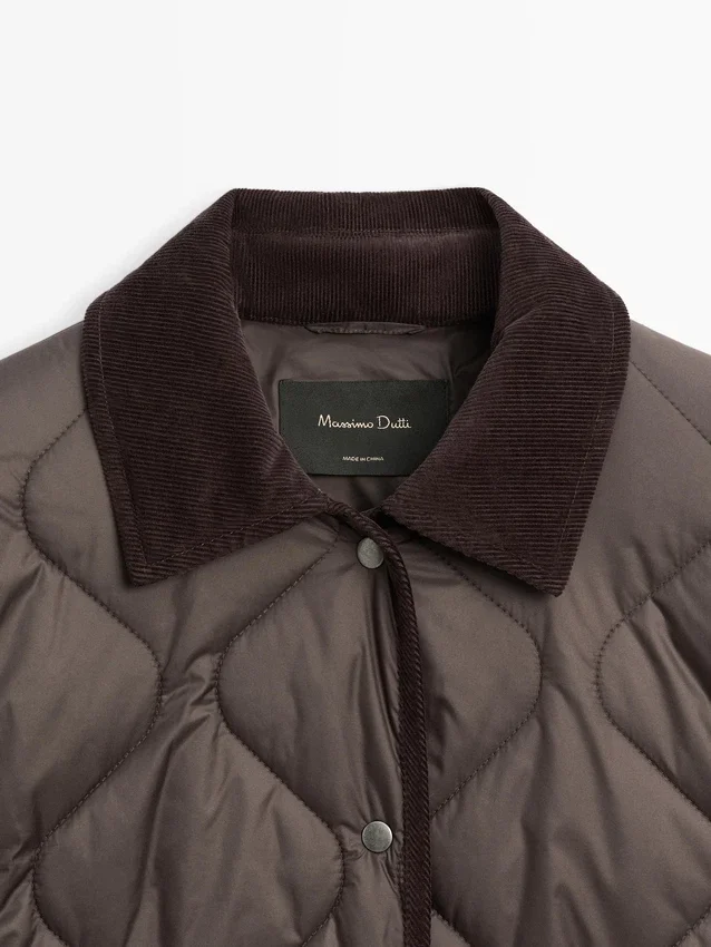 Wasserabweisende Daunenjacke mit Cord-Details Wasserabweisende Daunenjacke mit Cord-Details