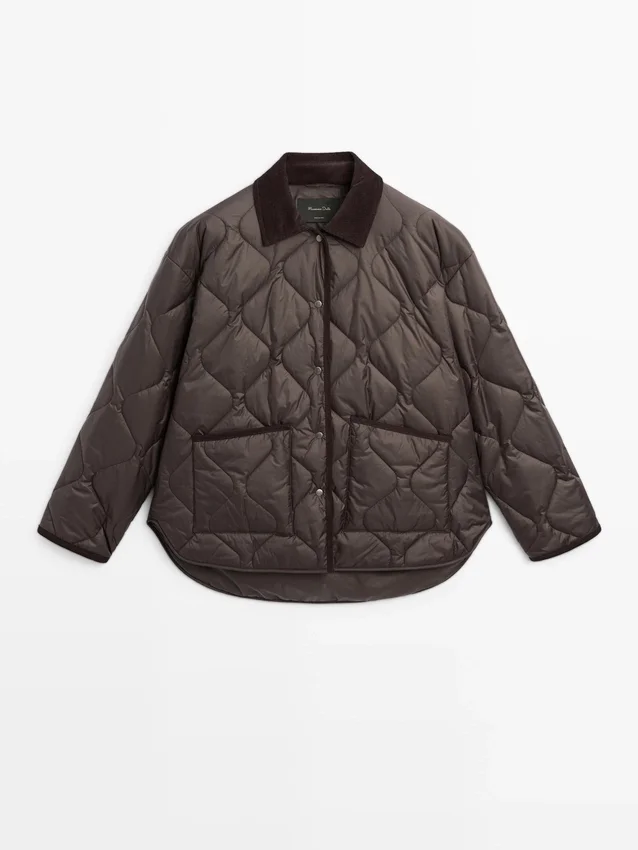 Wasserabweisende Daunenjacke mit Cord-Details Wasserabweisende Daunenjacke mit Cord-Details