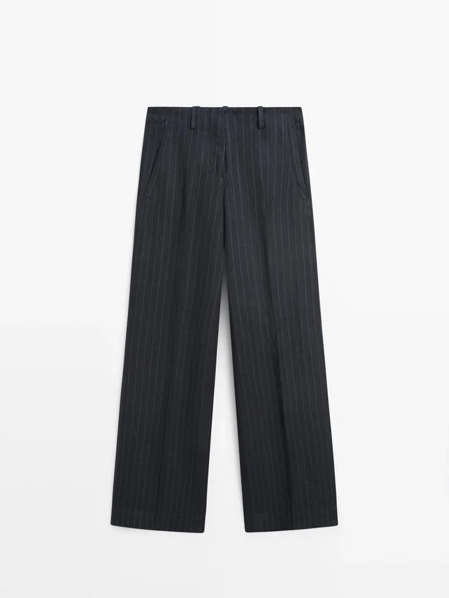 Weit geschnittene Leinen-Hose mit Nadelstreifen Weit geschnittene Leinen-Hose mit Nadelstreifen