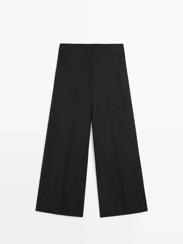 Weit geschnittene, verkürzte Stretch-Woll-Hose Weit geschnittene, verkürzte Stretch-Woll-Hose